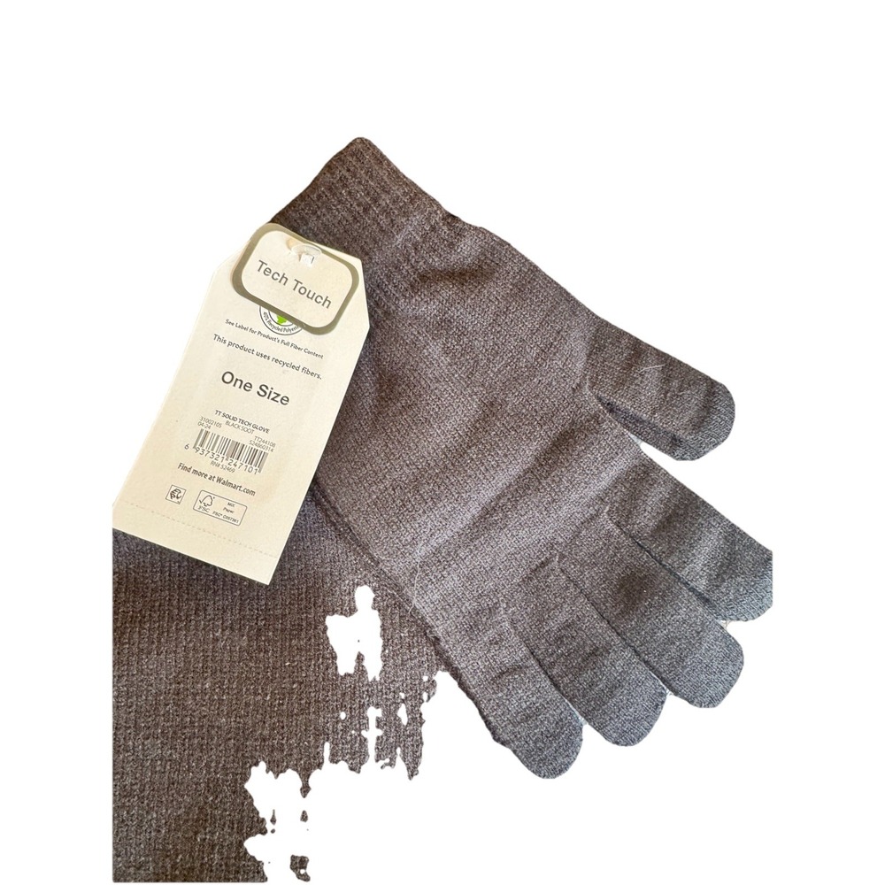Time & Tru 3 Piece One Size Black Beanie Hat, Tech Gloves & Scarf Set NWT - Picture 3 of 6